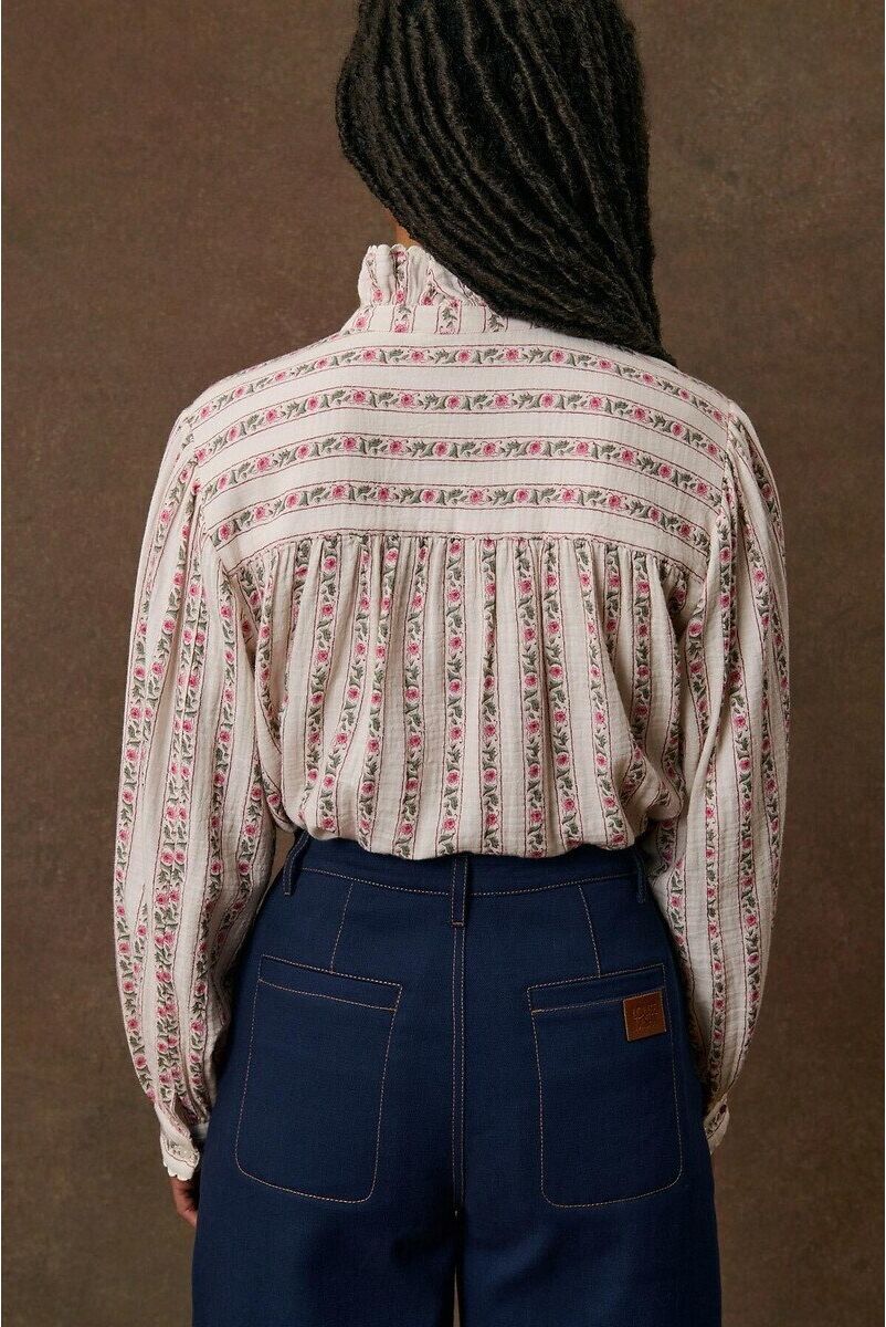 LOUISE MISHA Blouse col montant à volants et rayures, CORA