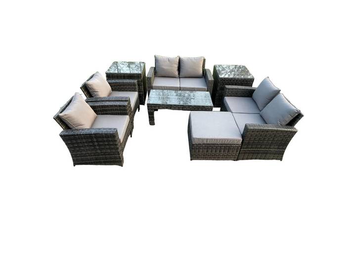 Fimous Gartenmöbel Set Polyrattan Dunkelgrau 7-Sitzer, Metall, rechteckig, Gartenmöbel, Gartengarnituren, Gartenmöbel-Sets