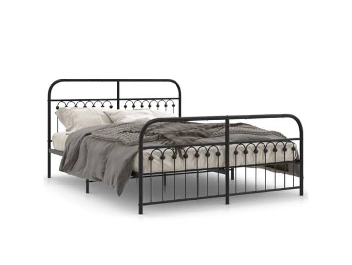 PUGYNBK Bettgestell aus Metall, 150 x 200 cm, Schwarz Robuster Stahlsockel, Metallleisten, Kopfteil im Lieferumfang enthalten, Aufbewahrung unten
