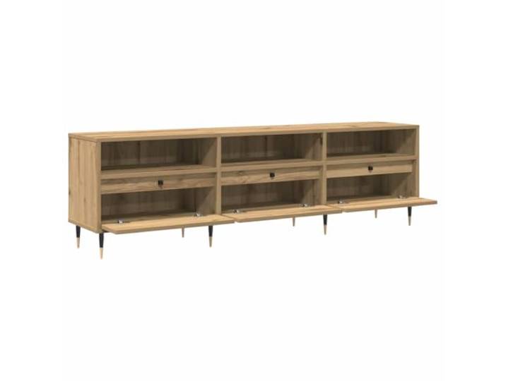 GKHPYURE TV-Schrank Eiche Handwerk 150 x 30 x 45 cm Holz mehrschichtig 3 Türen, 3 Regale, konische Metallfüße, einfache Montage, für Wohnzimmer