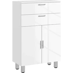 kleankin Badezimmerschrank 2 Schubladen Doppeltür verstellbare Regalböden 60x30x93 cm/Hochglanz Weiß