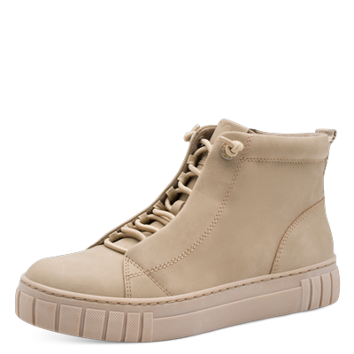 Slip-On Sneaker MARCO TOZZI, Damen, Gr. 37, taupe, Nubuklederimitat, unifarben, used, Schuhe, Plateau, Boots, Slip On mit elastischem Schnürsenkeln