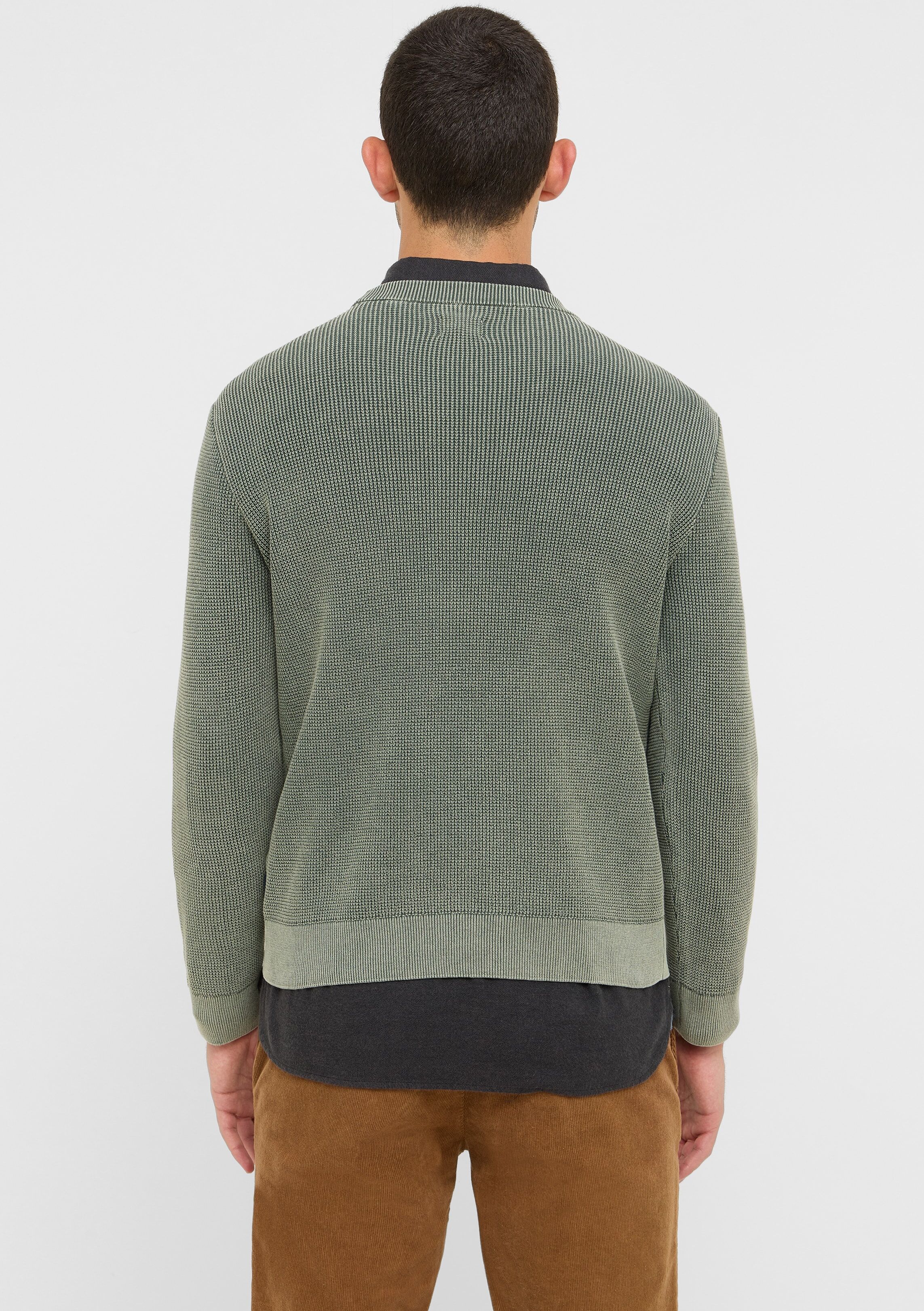 Rundhalspullover MUSTANG "Style Elliot", Herren, Gr. L, grün (agave grün), Strick, Obermaterial: 100% Baumwolle, unifarben, regular fit normal, Rundhals, Bündchen, Pullover Rundhalspullover agave grün L