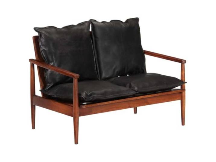 HEFZGDB Luxuriöses 2-Sitzer-Sofa Schwarz Echtleder Massivholz Akazie Retro Design Wohnzimmer Möbel Bequem Langlebig Vintage Stil Einfache Reinigung