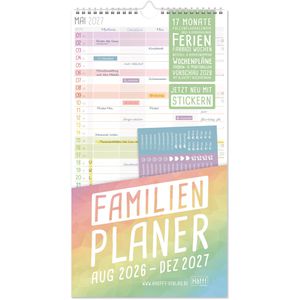 Häfft Familienplaner 11201-9, Rainbow, Jahr 2026 / 2027, 17 Monate, 1 Monat auf 1 Seite, mit 5 Spalten, 23 x 42 cm