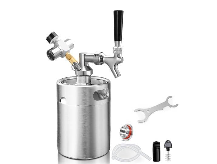 Mini Kit de culture de fût 2L(64oz), baril de bière artisanal avec chargeur de Co2 0-60psi et robinet à fermeture automatique, récipient de distribution de bière gazéifié