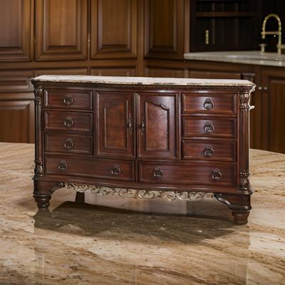 Benjara 8 Drawer Wooden Dresser with 2 Door Cabinet and Marble Top, Brown
