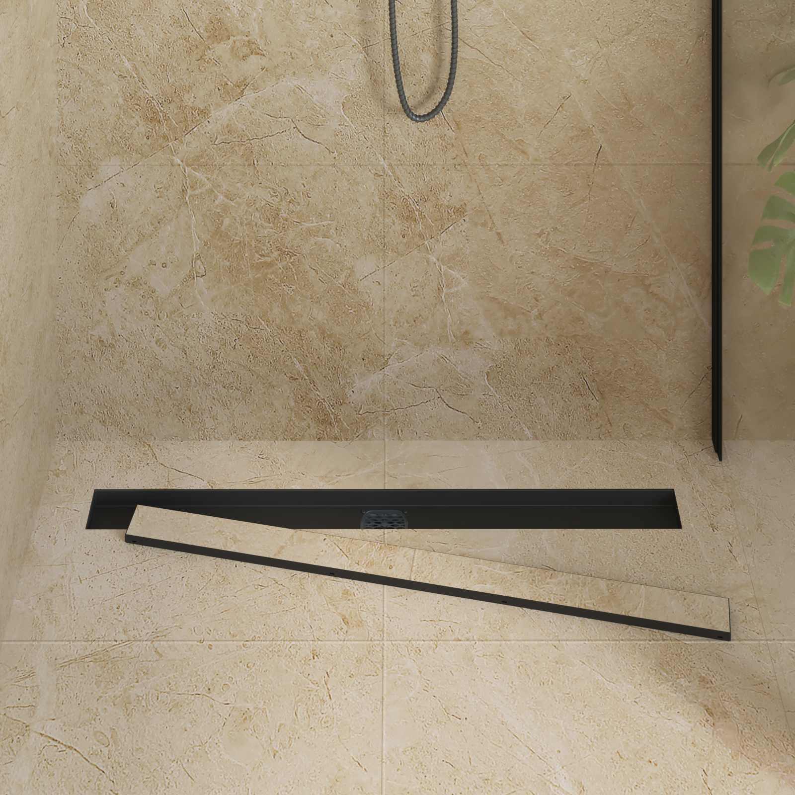 vidaXL Évacuation de douche 2-en-1 avec siphon à 360° Noir 90 cm