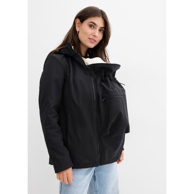 Umstandsjacke BONPRIX, Damen, Gr. 38, schwarz (schwarz, wollweiß), Obermaterial: 92% Polyester, 8% Elasthan. Innenjacke: 100% Polyester, loose fit, Jacken, mit zwei Einsätzen für Schwangerschaft und Babytragen, Loose Fit