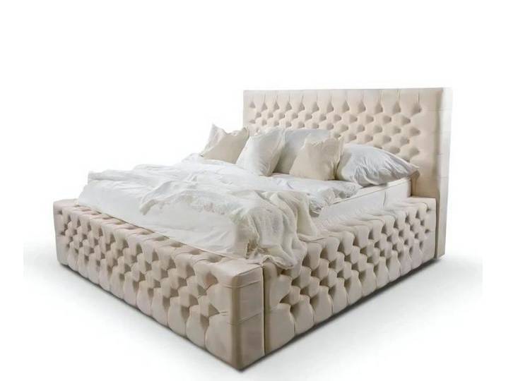 Xlmoebel Polsterbett Doppelbett im Chesterfield-Stil mit beiger Matratze (Doppelbett, Bett), Hergestellt in Europa