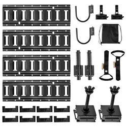 VEVOR E-Track-Zurrschienen-Set, 4er-Pack 0,4 m, inkl. 2 U-förmige Haken, 2 Werkzeughalter, 2 Schienenregalhalterungen, 2 Reifenhalter, 2 Kabelaufbewahrungsringe, 8 Endkappen und 1 Tasche