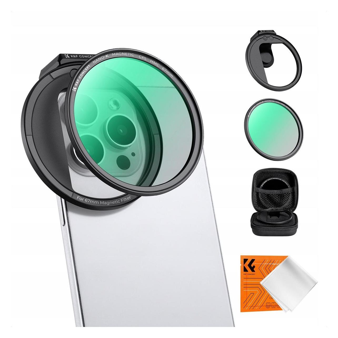 K&F Concept 67mm Magnetic Phone Clip + 67mm Magnetic CPL Filter, HD, Coated, Waterproof, Scratch-resistant, Clea (KF01.2673)