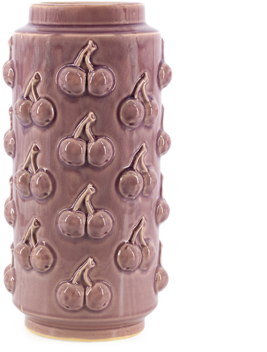 HomeBound by KY Aardewerk vaas Cherries paars H 35,5 x B 17,5 x D 17,5 cm