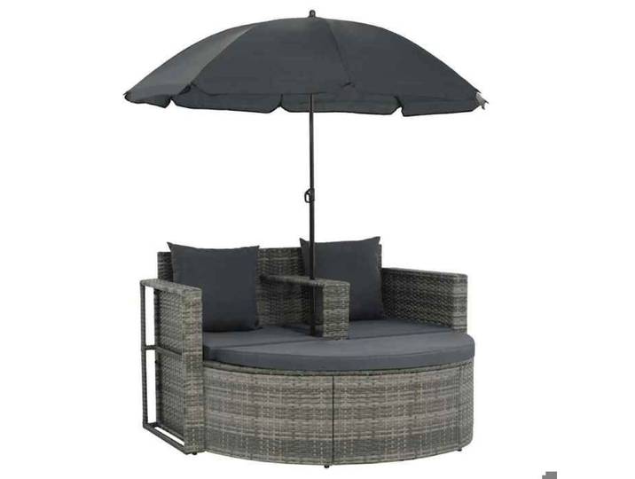 Promotion avril *Canapé de jardin - YUYAN - Transat/Fauteuil camping - 2 places avec coussins et parasol Gris 130x58x77cm 150655