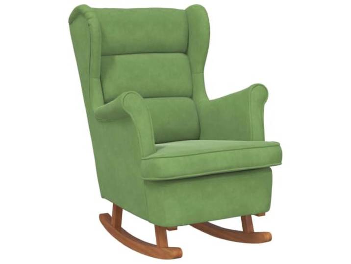 HFXHIJXQ Schaukelstuhl Hellgrün Samt Ohrensessel mit Massivholz Kufen Ergonomischer Relaxsessel mit weicher Polsterung und stabilen Holzkufen für Ihr Wohnzimmer oder Schlafzimmer.