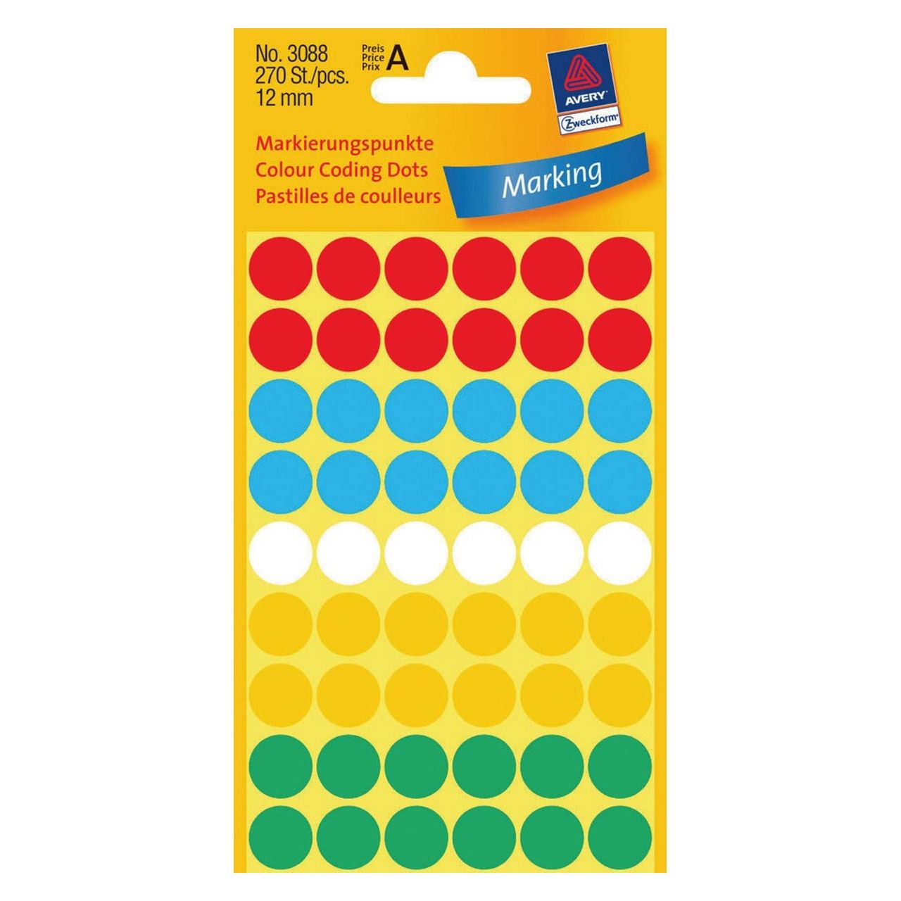 AVERY Zweckform Klebepunkte 3088 rot, weiß, grün, blau, gelb Ø 12,0 mm