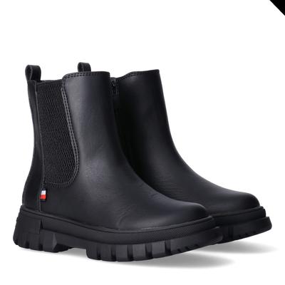Chelseaboots TOMMY HILFIGER, Mädchen, Gr. 32, Textil, schwarz, Lederimitat, Textil, Schuhe Chelseaboots, Herbstboots, Stiefelette mit Stretcheinsatz an der Außenseite