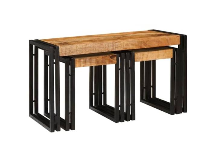 LKJephalotrope Couchtisch 2er Set, Nestingtisch Mangoholz Metall braun Platzsparende Satztische im Industrie-Design fuer Ihr Wohnzimmer, stabil und flexibel als Beistelltisch nutzbar.