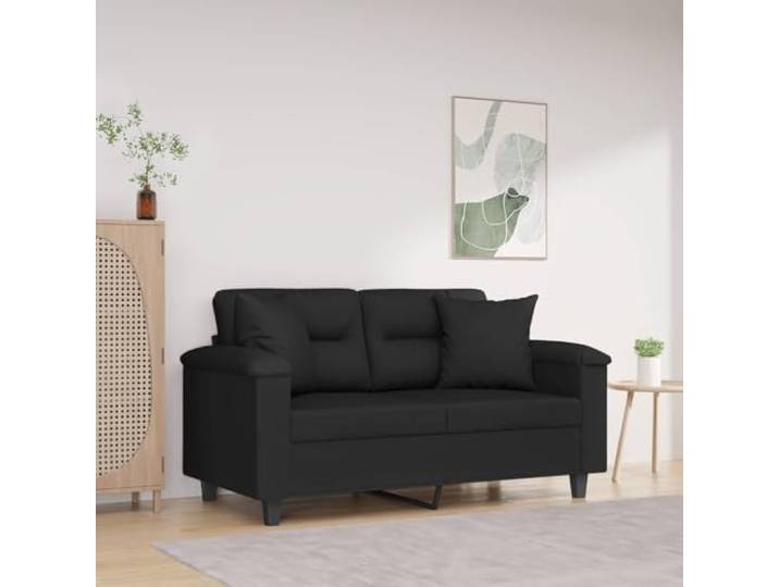 HEFZGDB 2-Sitzer Sofa mit Kissen Schwarz 120 cm Mikrofasergewebe Modernes Design Langlebige Polsterung Metallgestell Robust Bequem Sitzkomfort Dekorative Zierkissen Einfache