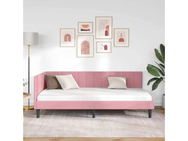 KTHLBRH Eck-Bettrahmen, Rosa, 90 x 200 cm, Samt Platzsparende L-Form, verstellbares Kopfteil, Lattenrost inklusive, Unterstützung 140 kg