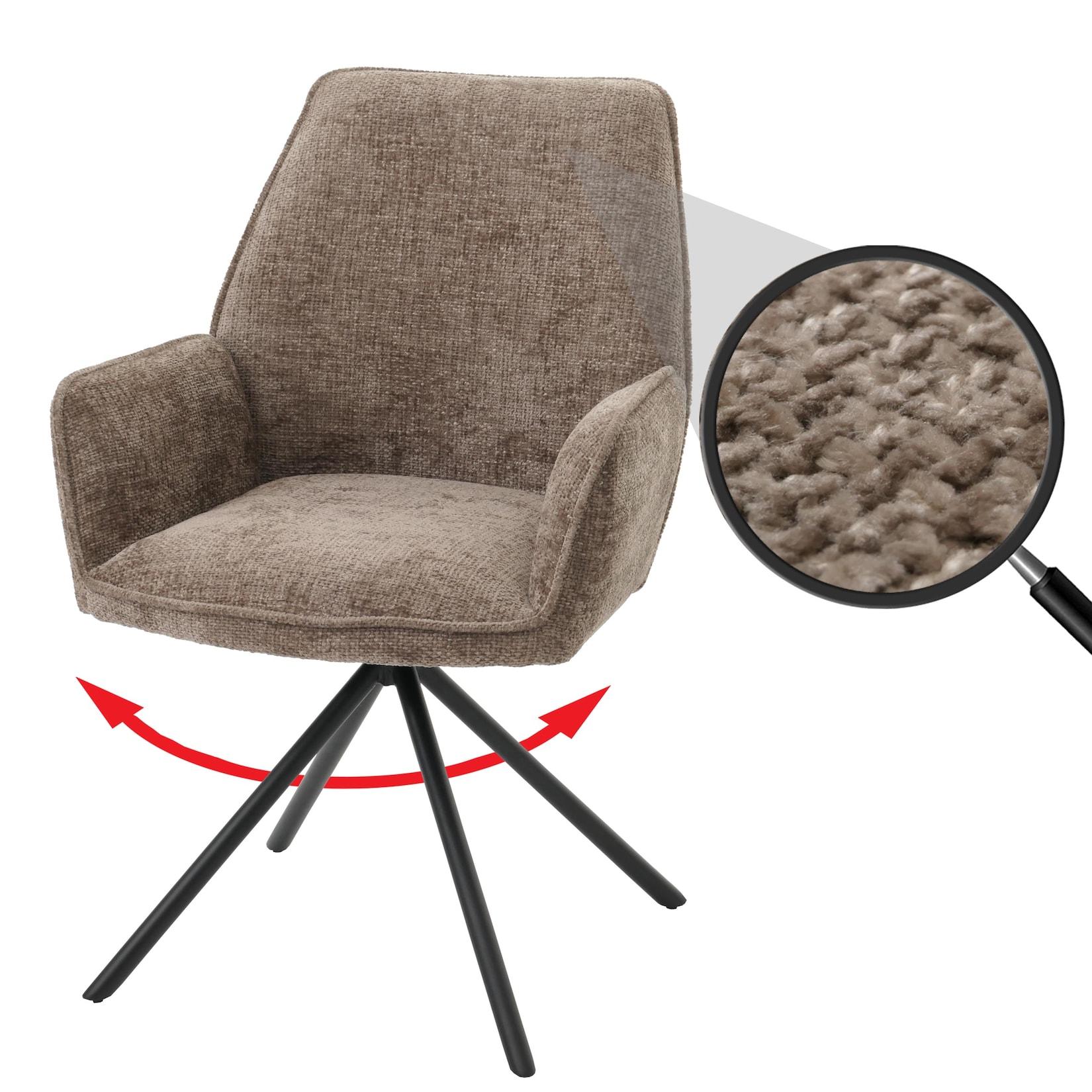 Esszimmerstuhl MCW-G67, Küchenstuhl Stuhl mit Armlehne, drehbar Auto-Position, Chenille MVG ~ braun