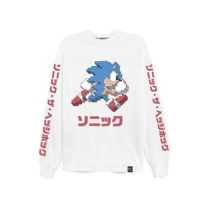 Langarmshirt RECOVERED "Sega Arcade Text Oversized", Herren, Gr. XXL, weiß, 100% Baumwolle, bedruckt, normal, Rundhals, Shirts Langarmshirt, mit coolem Sonic-Print