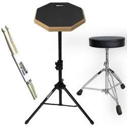 keepdrum Übungspad-Set DP-BK8 schwarz mit Stativ Hocker und Drumsticks 1 Paar, Schlagzeug Zubehör, Schwarz