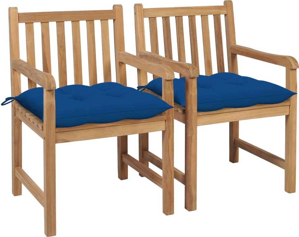 Gartenstühle 2 Stk. mit Blauen Kissen Massivholz Teak