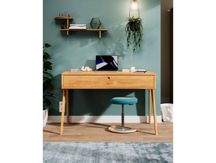 Naturwohnen Massivholz Schreibtisch 78x120x72cm Erle natur geölt Serie Vireo Schublade mit Soft Close mit bioola® nature