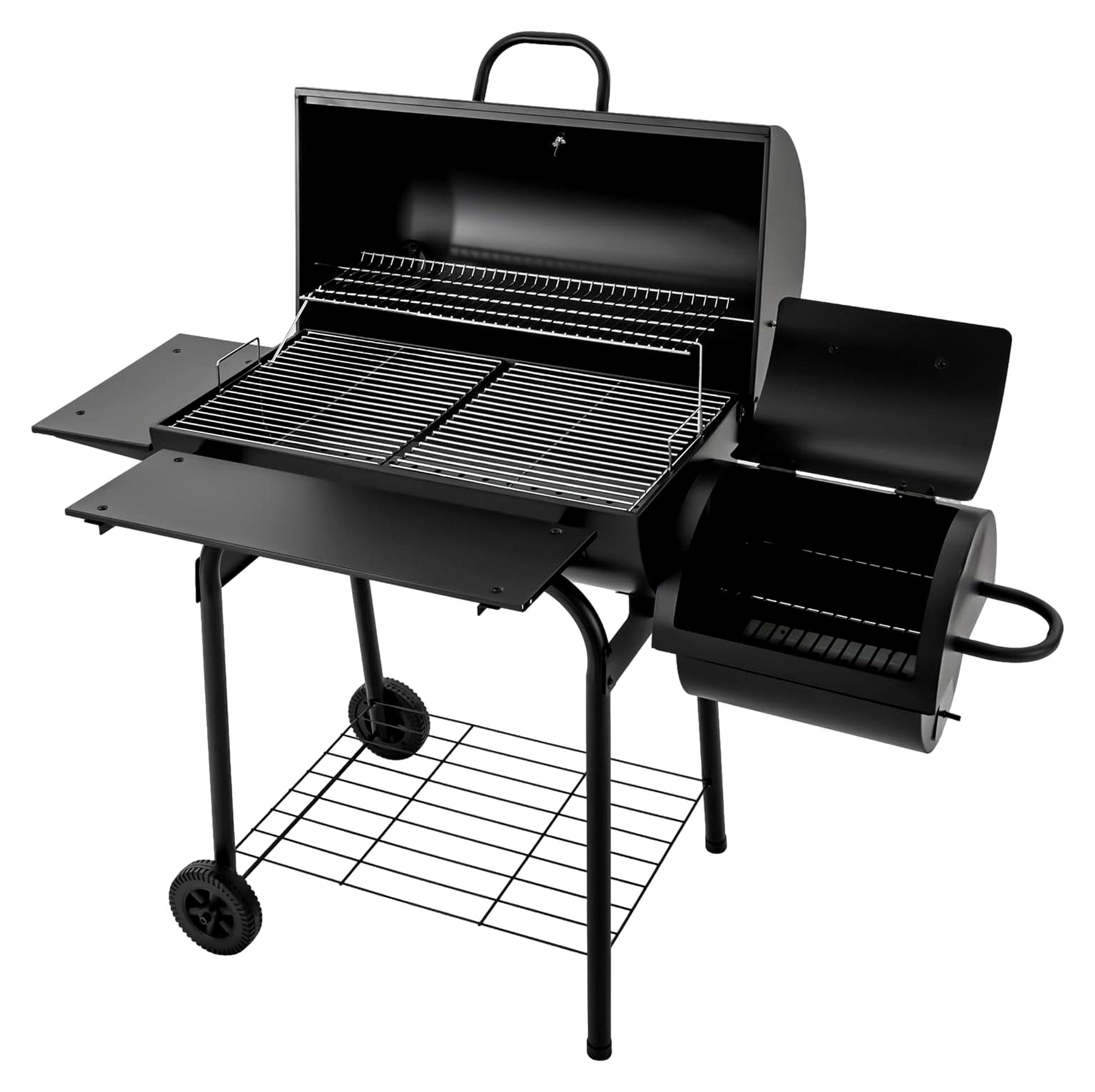 Holzkohlegrill, Campinggrill mit Grillnetz, Thermometer und Aschebox, freistehend für mehr als zehn Personen, 147 * 70 * 126 cm