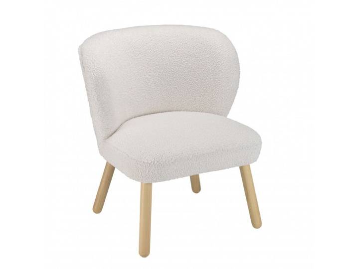 MACABANE AGATHE - Fauteuil en tissu bouclette blanc pieds en bois AGATHE