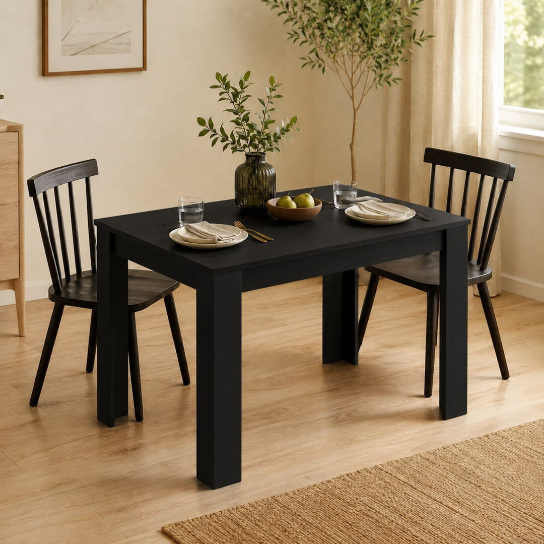 Brayden Studio Melamine Dining Table with Chunky Legs for Kitchen Dining Room Furniture Black 120cm