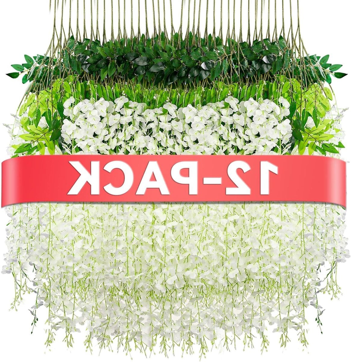 Set van 12 witte hangende kunstbloemen van zijden stof voor decoratie