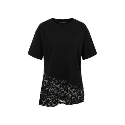 T-Shirt CLOUD 5IVE "CLOUD 5IVE Lace T-Shirt", Damen, Gr. L, schwarz, 90% Baumwolle, 10% Elasthan, unifarben, normal, Rundhals, Shirts T-Shirt
