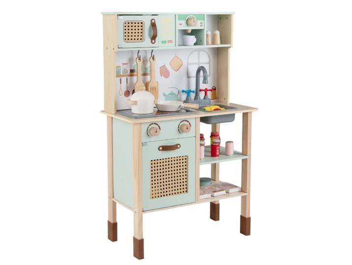 Houten Keuken voor Kinderen Speelkeuken van Hout met Licht en Geluid Kinderkeuken met Accessoires Oven Afwasmachine en Koffiezetapparaat