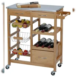 Küchenwagen Kücheninsel Servierwagen mit Flaschenablage und Schubladen 66x36x84cm