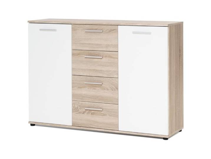 Buffet bas - Blanc mat et décor chêne - Classique - JACKY - L 120 cm