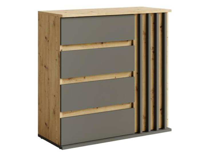 Lomadox Kommode Anrichte Schrank Schubladen Tür in Eiche mit Graphit Lamellen Design 80x79,7x34 cm