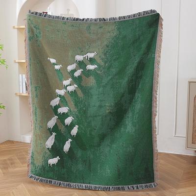 Shop Station Countryside Jacquard Woven Throw Blanket With Sheep Meadow Design & Fringed Farmhouse Decor Countryside Jacquard Woven Throw Blanket With Sheep Meadow Design & Fringed Farmhouse Decor