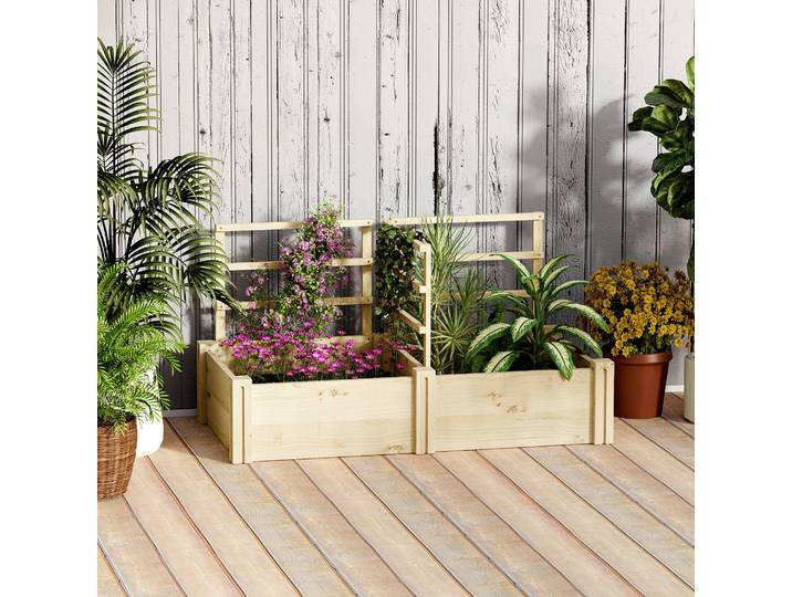 Outsunny Jardinière Bois avec Treillis et Pots 119x62,5x64 cm
