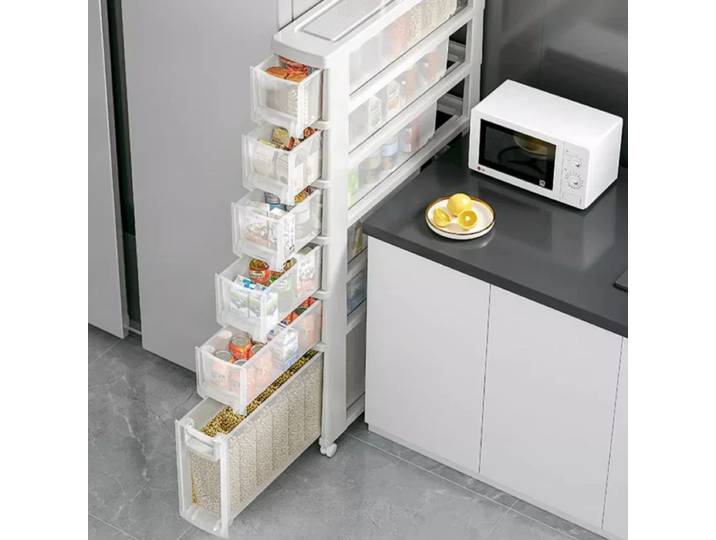 Armoire à espace Ultra-étroit de Style nordique, Type tiroir de cuisine, rangement multifonctionnel pour armoire de sol en plastique domestique
