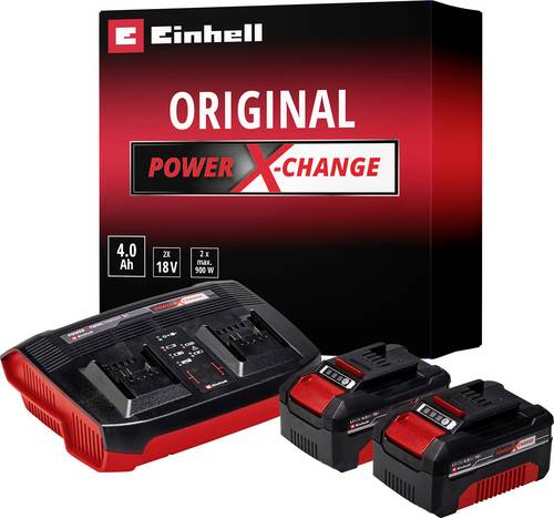 Einhell 4512112 Power X-Change PXC-Starter-Kit 2x 4,0Ah & Twincharger Kit Werkzeug-Akku und Ladegerät 18 V 4 Ah Li-Ion
