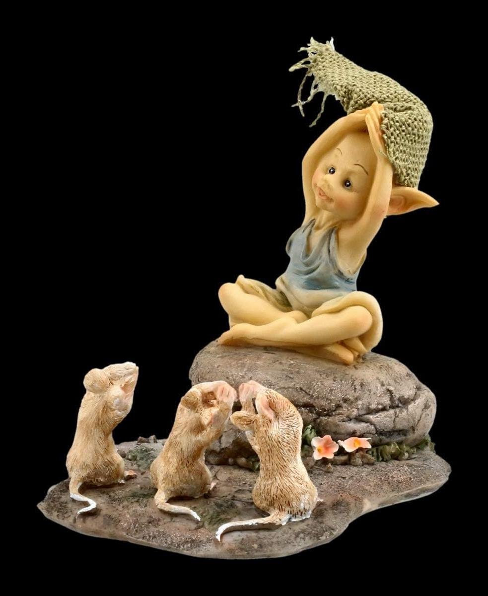 Handbeschilderd Pixie Kobold Figuur - Fantasy Dwerg Decoratie - Bruin - Hoogte: 9 cm