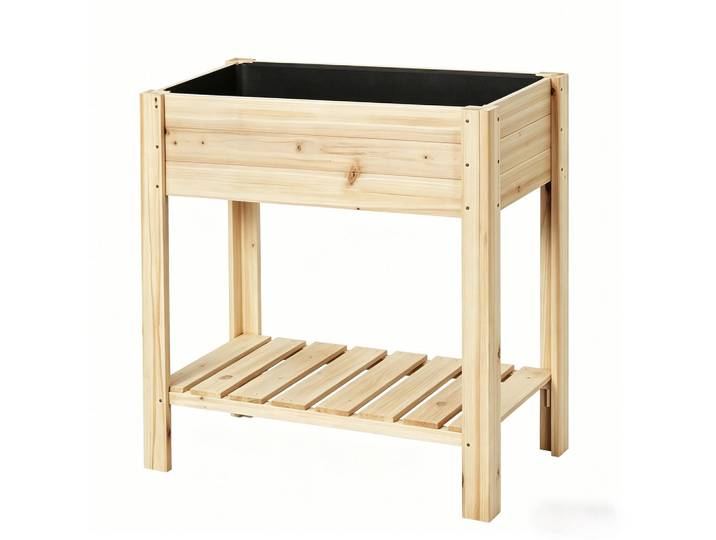 Oxeza Hochbeet 80/40/75 cm Holzfarbe mit Lageregal, Naturfarben, Metall, Mode, Rechteckig, 40x75x80 cm, Gartenzubehör, Hochbeete