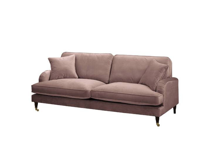 3-Sitzer Sofa mit Rollen Pink/Mauve Samt Pauno 211 x 85 x 96cm Dunkelbraun Glamour