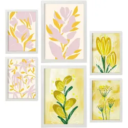 POSTER Set Mit 6 Restful Posy In Blume Zusammenfassung A3 & A4 Weißer Rahmen