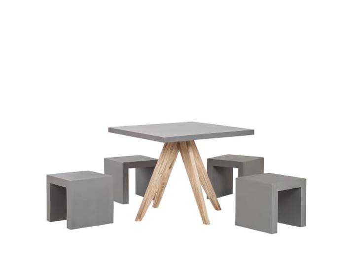 Beliani Gartenset Tisch 200x100 cm 8 Hocker Betonplatte Akazienholz Rustikal grau Olbia