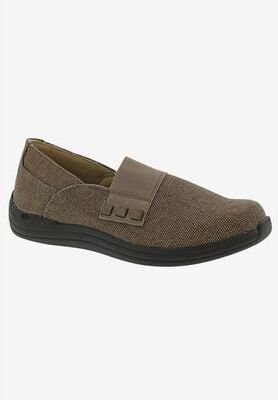 Extra Wide Width Women's Posy Flat by Drew in Tan Canvas (Size 6 WW)