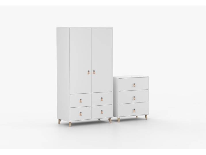 Drehtürenschrank und Kommode 2-er Set FIGO 06/FIGO 02 Weiß Weiß