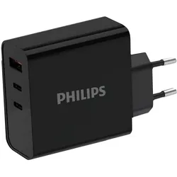 Philips - 65W AC CHARGER 2 USB-TYPE-C AND 1 USB-A PORTS (65 W, 3 Ports), USB Ladegerät, Schwarz